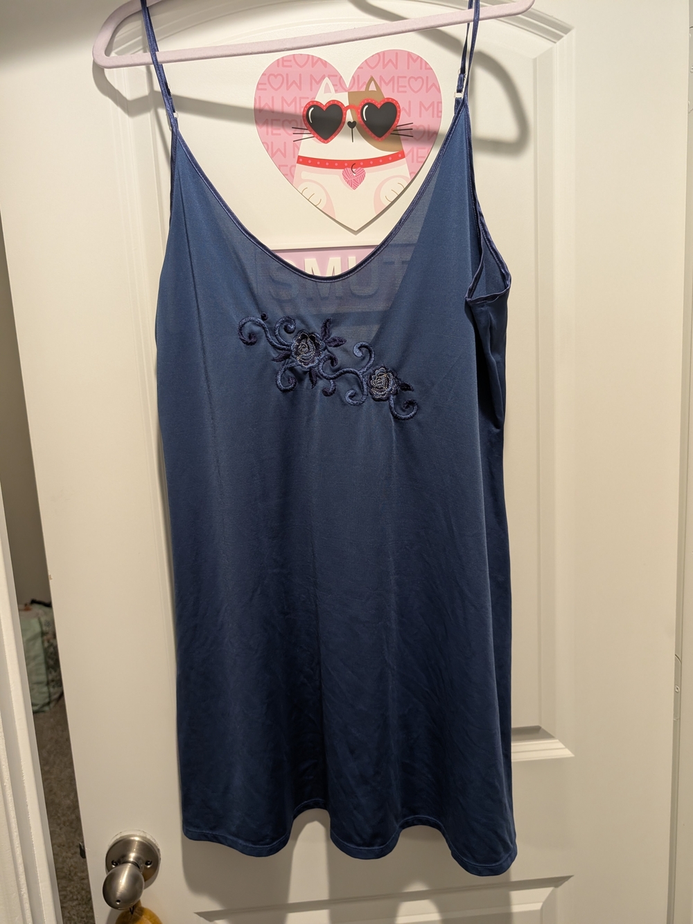 Women’s Navy Blue Embroidered Slip Nightdress